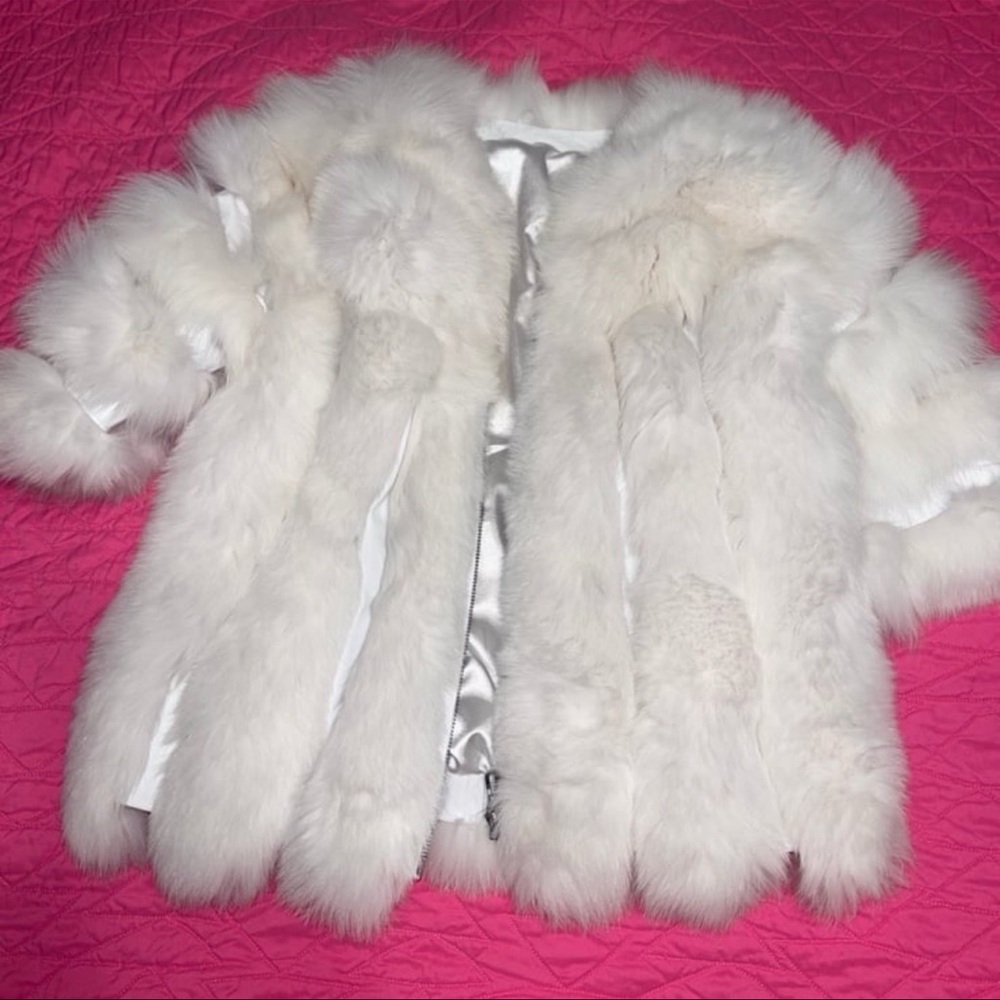 New Genuine Fox Fur Jacket with real leather details XXL